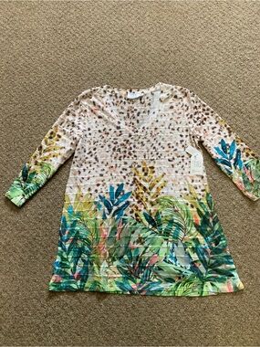 Time and Tru Cream Leopard-Print Top with Brown Spots